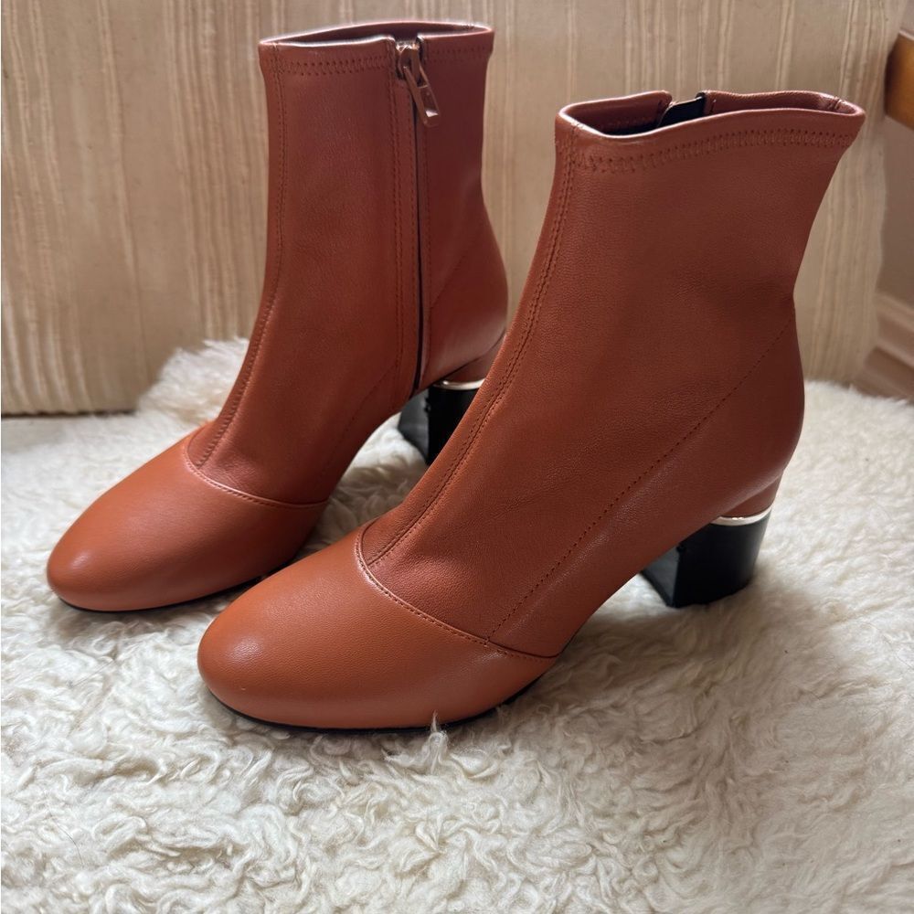 3.1 Phillip Lim Drum Boots Ankle Cognac Brown Leather Block Heel Sz36